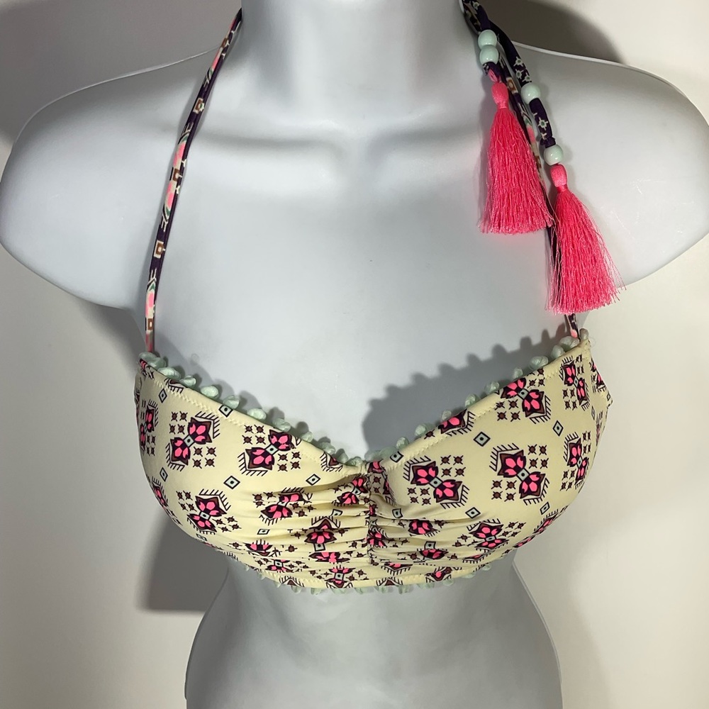 Victoria’s Secret Multicolor Boho Tassel Pom-Pom Detail Halter Bikini Top 34B